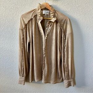 Antik Batik Golden Aurele Gold Ruffle Blouse Size Medium 40 Long Sleeve Top